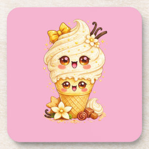 Vanille-Eiscreme-Kegel Kawaii-Set Getränkeuntersetzer