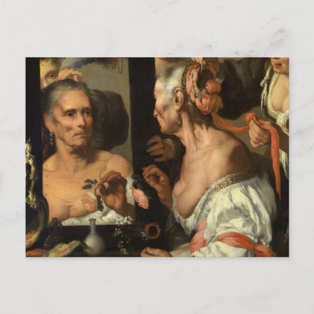 Vanitas, Der alte Coquette von Bernardo Strozzi Postkarte (Vorderseite)