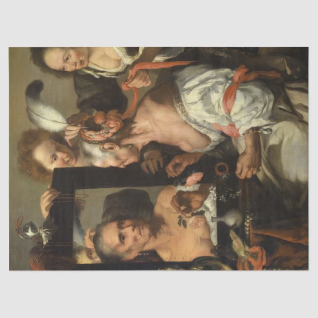 Vanitas, Der alte Coquette von Bernardo Strozzi Seidenpapier (Vorderseite)