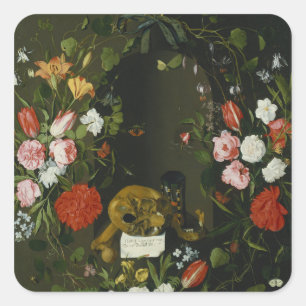 Vanitas noch Leben mit Blumen Quadratischer Aufkleber