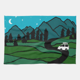 Vanlife in den Bergen Camping Mond Sterne Geschirrtuch