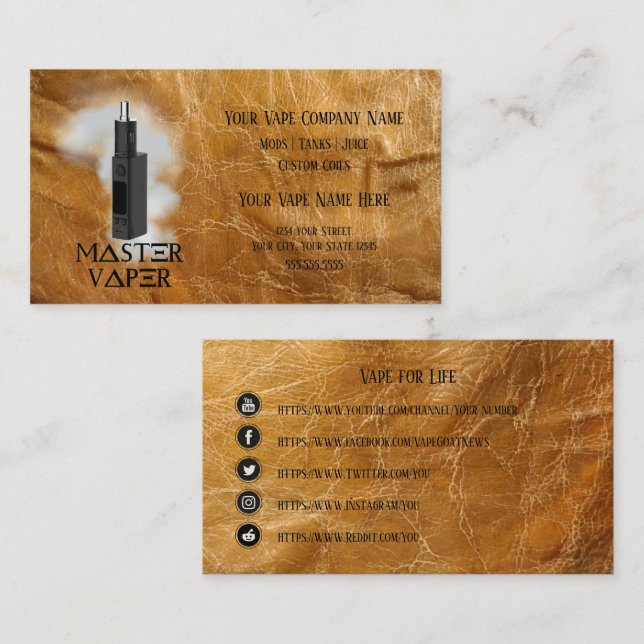 VAPE | Leather Box Mod Business Social Media Visitenkarte (Vorne/Hinten)