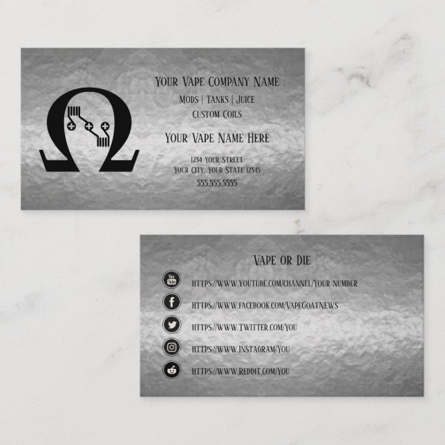 VAPE | Sub Ohm Silver Business Social Media Visitenkarte (Vorne/Hinten)