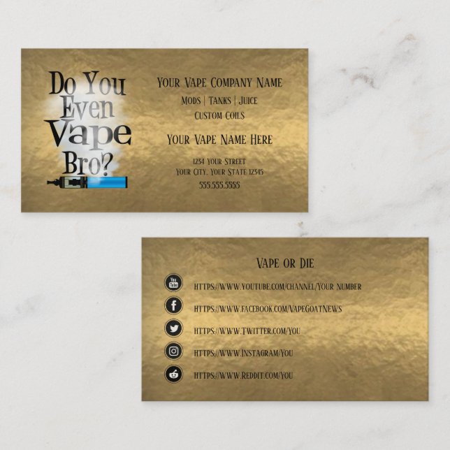 VAPE | Vape Bro Bronze Business Social Media Visitenkarte (Vorne/Hinten)