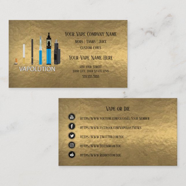 VAPE | Vapolution Gold Business Social Media Visitenkarte (Vorne/Hinten)