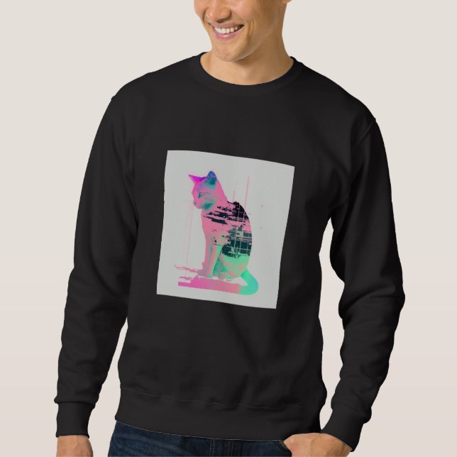 Vaperwave Aesthetic Glitch Cat Retrowave Synthwave Sweatshirt (Vorderseite)
