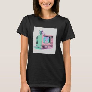 Vaperwave Aesthetic Glitch Cat Retrowave Synthwave T-Shirt