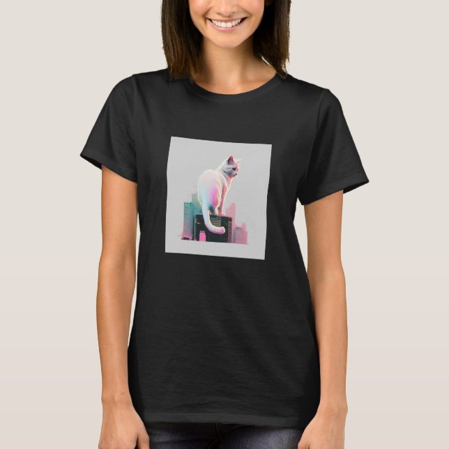 Vaperwave Aesthetic Glitch Cat Retrowave Synthwave T-Shirt (Vorderseite)