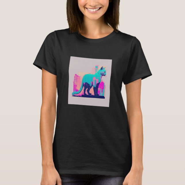 Vaperwave Aesthetic Glitch Cat Retrowave Synthwave T-Shirt (Vorderseite)