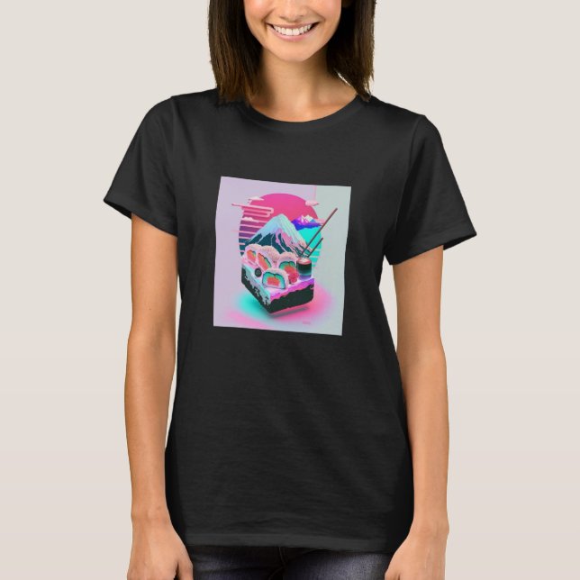 Vaperwave Aesthetic Glitch Sushi Retrowave Synthwa T-Shirt (Vorderseite)