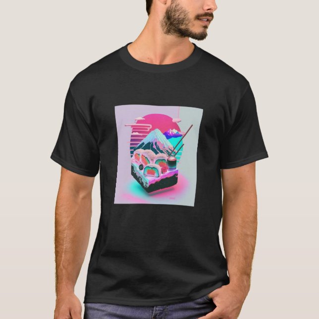 Vaperwave Aesthetic Glitch Sushi Retrowave Synthwa T-Shirt (Vorderseite)