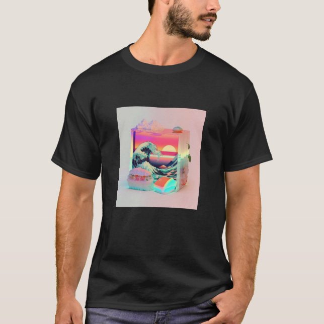 Vaperwave Aesthetic Glitch Sushi Retrowave Synthwa T-Shirt (Vorderseite)