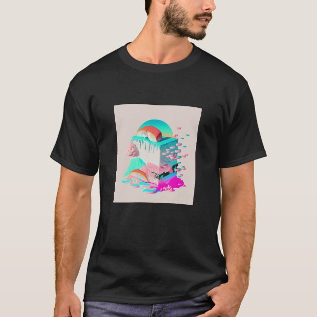Vaperwave Aesthetic Glitch Sushi Retrowave Synthwa T-Shirt (Vorderseite)