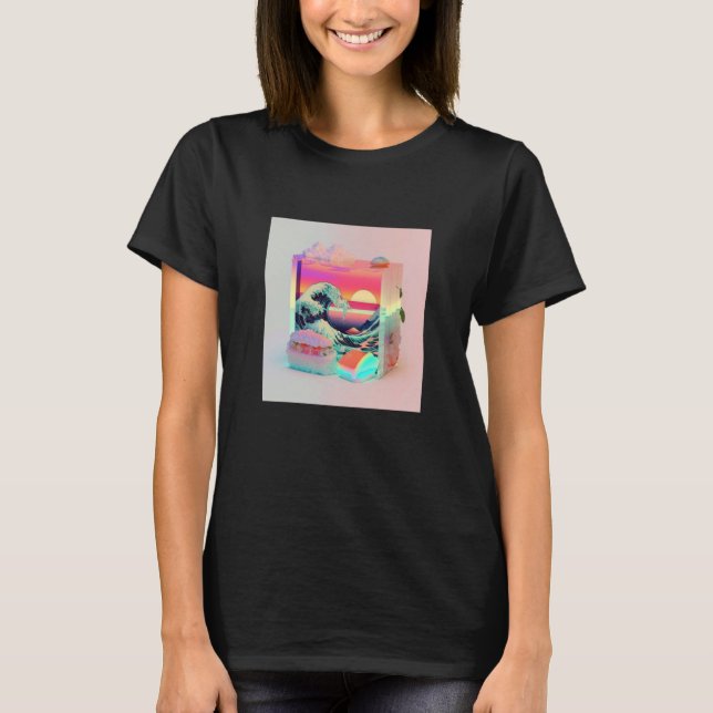 Vaperwave Aesthetic Glitch Sushi Retrowave Synthwa T-Shirt (Vorderseite)