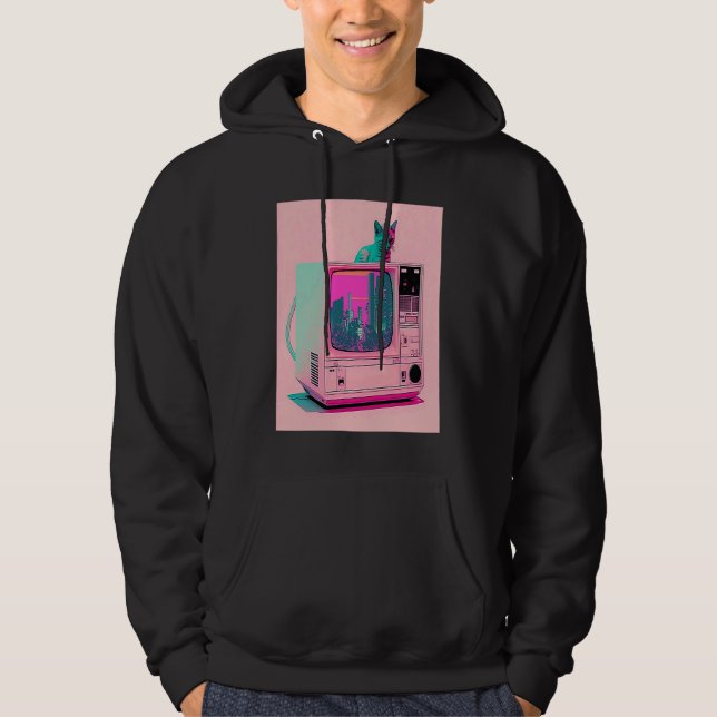 Vaperwave-Ästhetik-Glitch-Cat-Retrowave-Synthwave Hoodie (Vorderseite)
