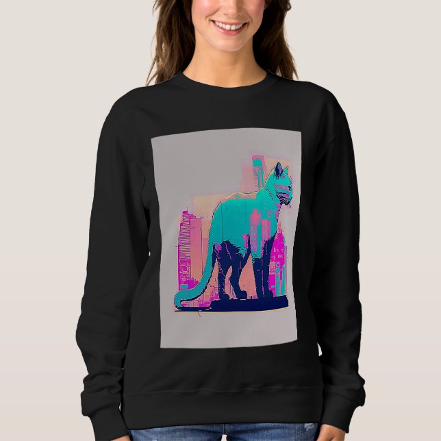 Vaperwave-Ästhetik-Glitch-Katze-Retrowave-Synthwav Sweatshirt (Vorderseite)