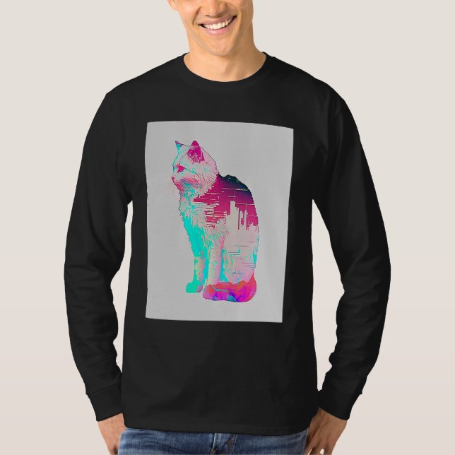 Vaperwave-Ästhetik-Glitch-Katze-Retrowave-Synthwav T-Shirt (Vorderseite)
