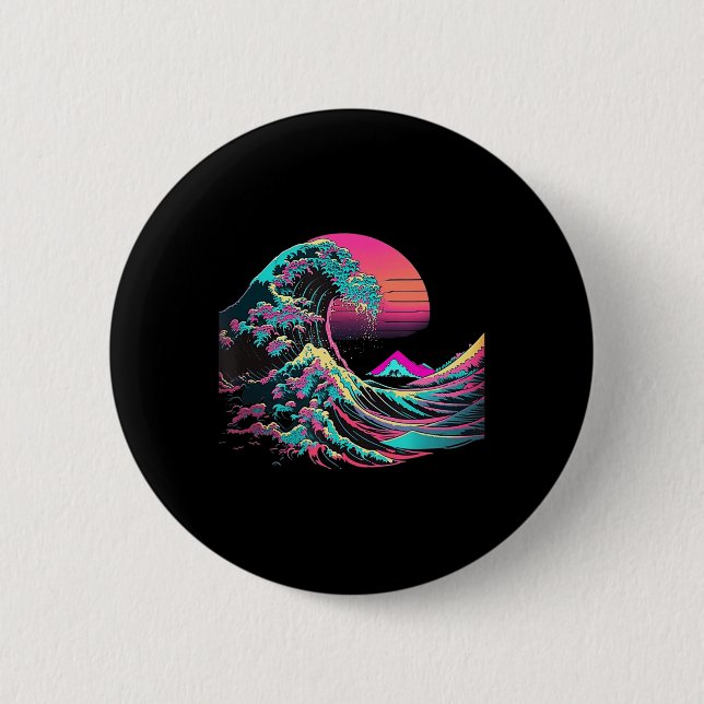 Vaperwave Ästhetische Glitch Great Wave Retrowave  Button (Vorderseite)