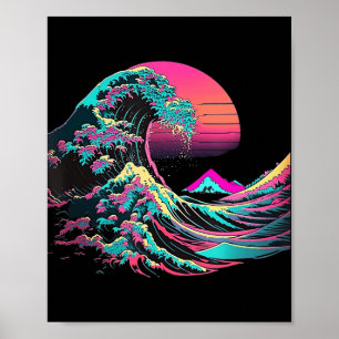 Vaperwave Ästhetische Glitch Great Wave Retrowave  Poster