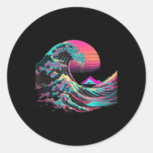 Vaperwave Ästhetische Glitch Great Wave Retrowave  Runder Aufkleber