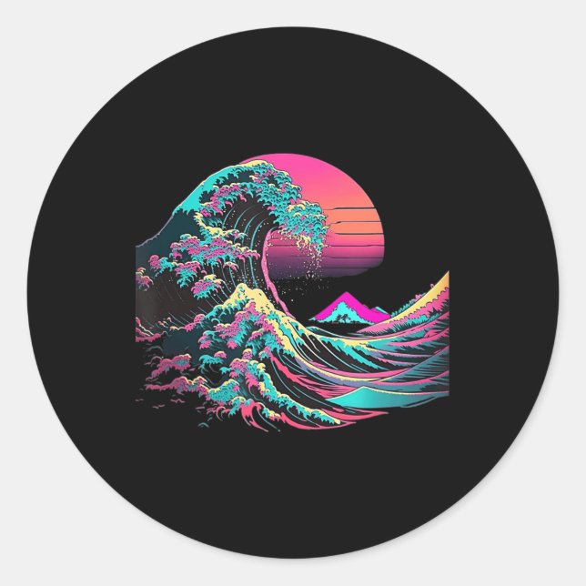 Vaperwave Ästhetische Glitch Great Wave Retrowave  Runder Aufkleber (Vorderseite)