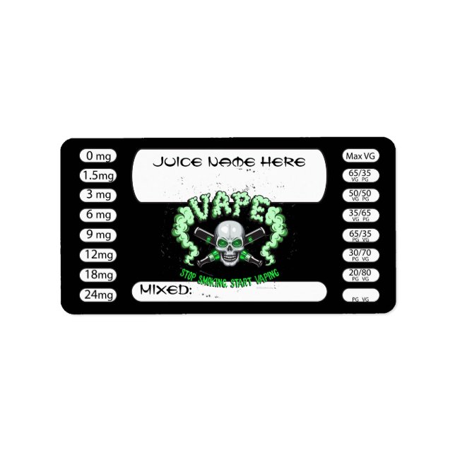Vaping | DIY E-Juice Label Vape Skull von VapeGoat Adressaufkleber (Vorne)