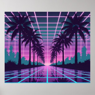 Vaporwave 80er Neon Grid Synthwave Art Poster