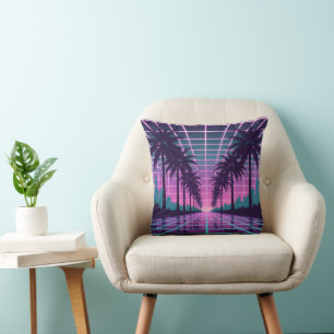 Vaporwave 80er Neon Grid Synthwave Art Poster Kissen
