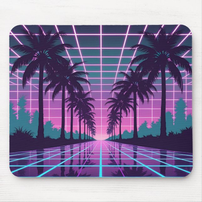 Vaporwave 80er Neon Grid Synthwave Art Poster Mousepad (Vorne)