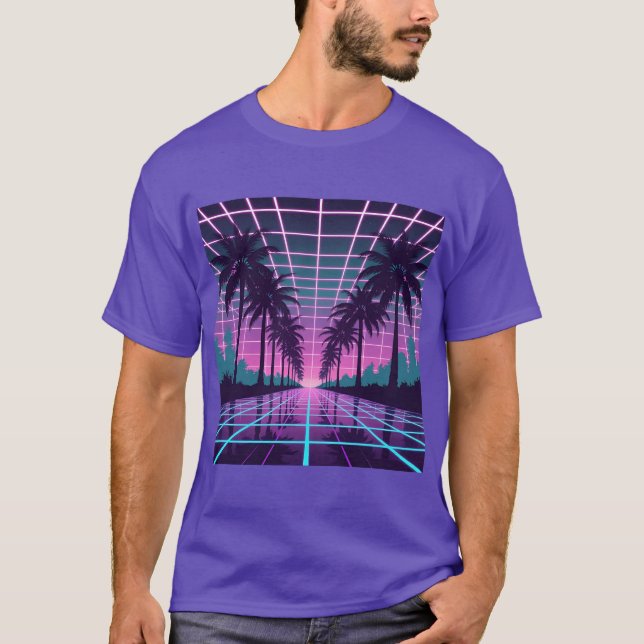 Vaporwave 80er Neon Grid Synthwave Art Poster T-Shirt (Vorderseite)