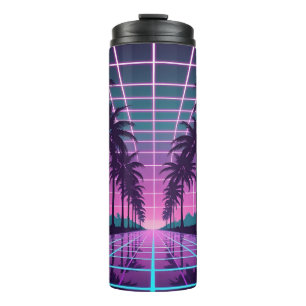 Vaporwave 80er Neon Grid Synthwave Art Poster Thermosbecher