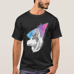 Vaporwave 80er Synthwave Dog Pet Siberian H T-Shirt