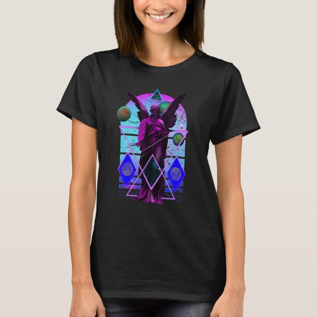 Vaporwave Angel Skulpturenstatue Illuminati Eye Ae T-Shirt (Vorderseite)