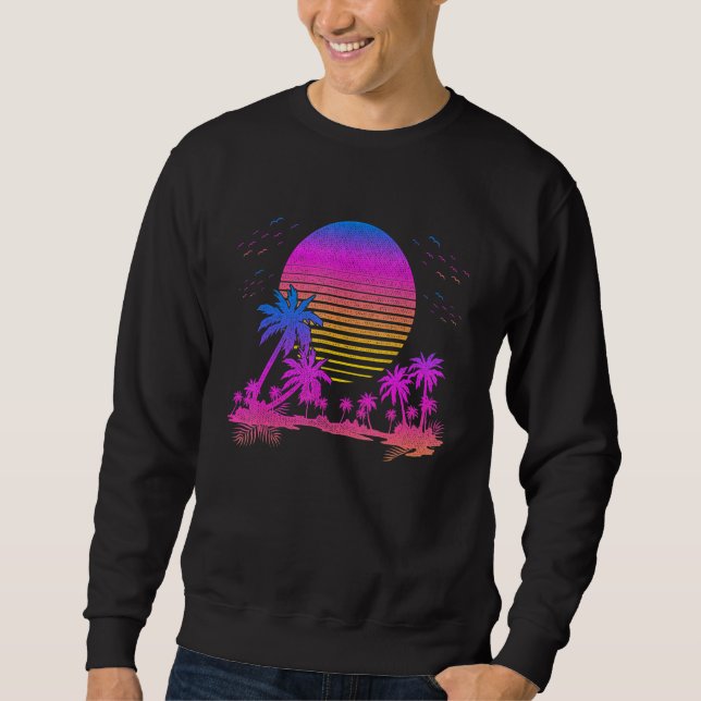 Vaporwave Art Palms Retro 80er Ästhetischer Sonnen Sweatshirt (Vorderseite)
