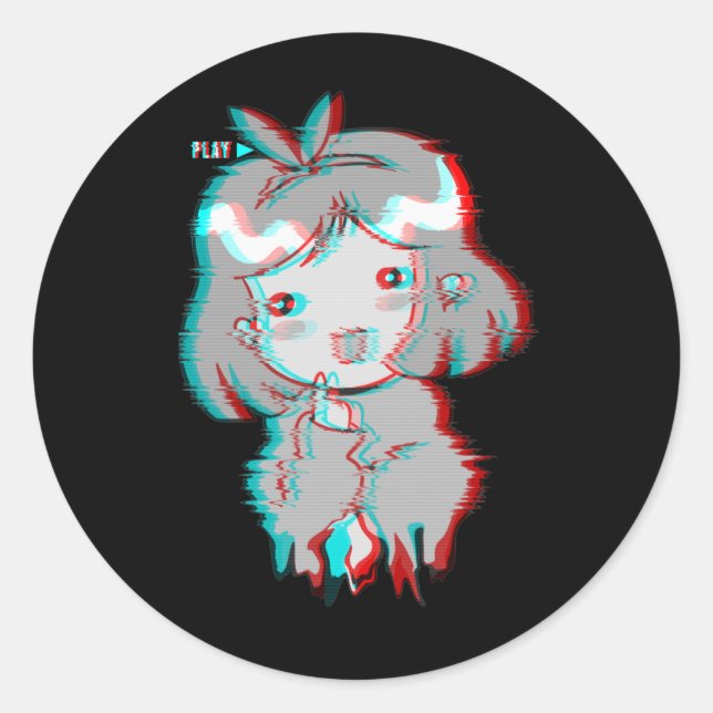 Vaporwave Ästhetik Glitch Edgy Sad Anime Girl Runder Aufkleber (Vorderseite)