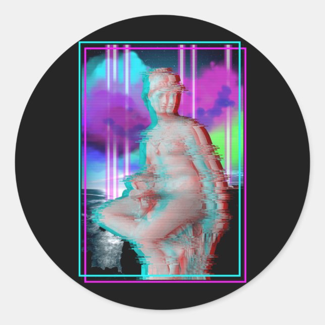 Vaporwave Ästhetik Glitch Griechische Statue Retro Runder Aufkleber (Vorderseite)