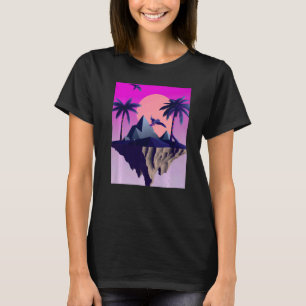 Vaporwave-Ästhetische Fliegeninsel mit Palmen und  T-Shirt