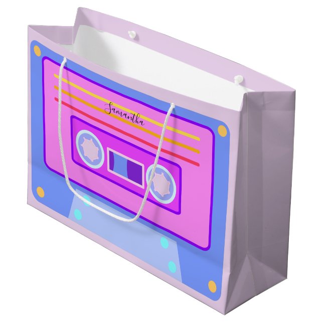 Vaporwave ästhetische Retro Pink 90er Audio Casset Große Geschenktüte (Vorderseite Schrägansicht)