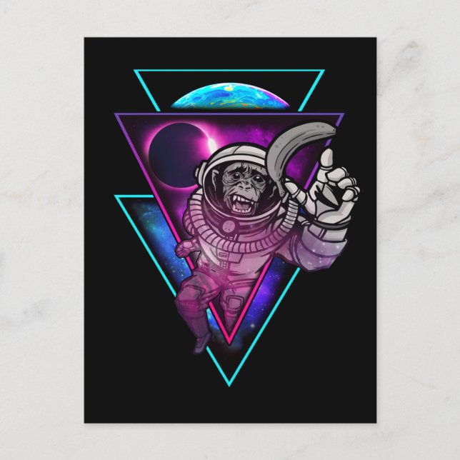 Vaporwave Astronauten Weltraum Art Monkey Banane Postkarte (Vorderseite)