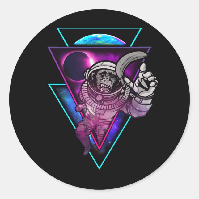 Vaporwave Astronauten Weltraum Art Monkey Banane Runder Aufkleber (Vorderseite)