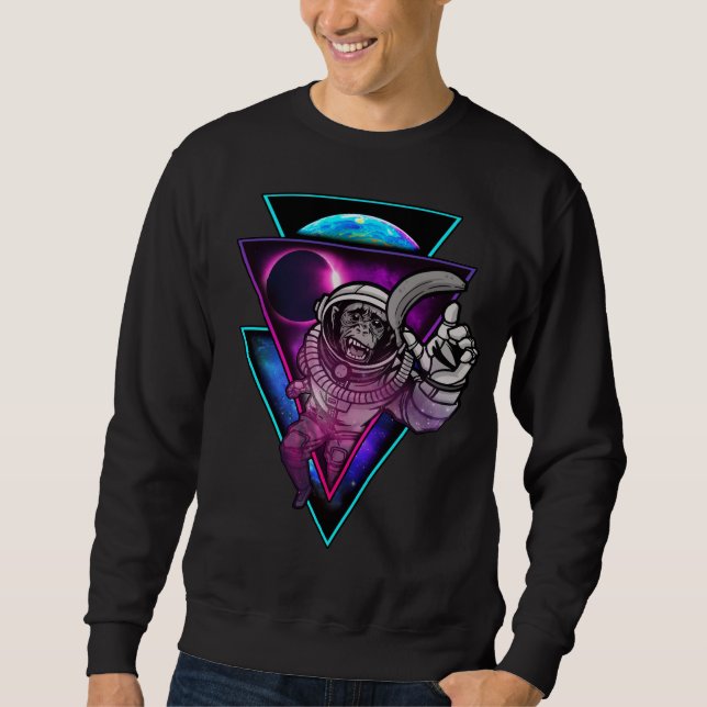 Vaporwave Astronauten Weltraum Art Monkey Banane Sweatshirt (Vorderseite)
