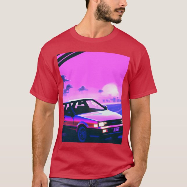 Vaporwave Car Synthwave Sunset girl retro funny T-Shirt (Vorderseite)