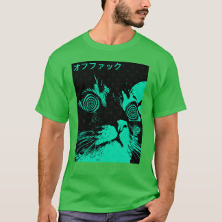 Vaporwave Cooler Kater japanischer urbaner Neon-St T-Shirt