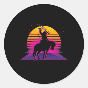 Vaporwave Country Western Reiten Retro C Runder Aufkleber
