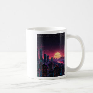 Vaporwave Cyberpunk-Stadtlandschaft – Neon-Skyline Kaffeetasse