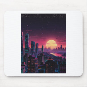 Vaporwave Cyberpunk-Stadtlandschaft – Neon-Skyline Mousepad
