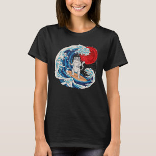 Vaporwave Der japanische Neko Great Cat Wave Sushi T-Shirt