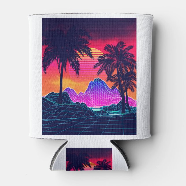 Vaporwave-Felsen und Palmen Dosenkühler (Vorderseite)