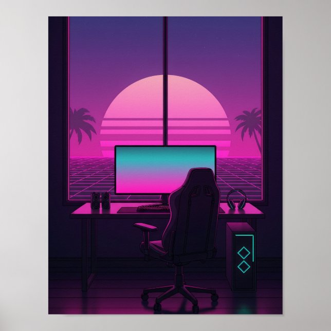 Vaporwave Gaming-Schreibtisch Poster (Vorne)