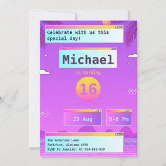 Vaporwave geek 80s et 90s Invitation d'anniversair